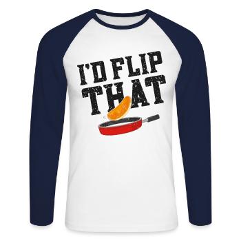 Pancake Lover Kids Pun I'd Flip - Unisex Long Sleeve Baseball T-Shirt - white/navy - Front - Nik (191cm)