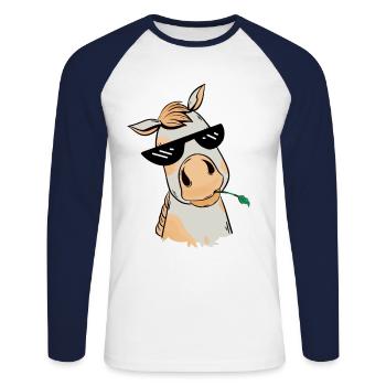 Cheval Chevaux Chill Lunettes de soleil Meme Gaul - T-shirt baseball manches longues Homme - blanc/marine - Devant - Nik (191cm)