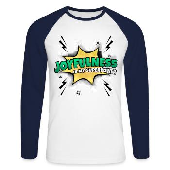 Freude Ist Meine Superkraft Eigenschaft - Unisex Baseballshirt langarm - Weiß/Navy - Vorne - Nik (191cm)