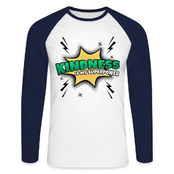 Freundlichkeit Ist Meine Superkraft Eigenschaft - Unisex Baseballshirt langarm - Weiß/Navy - Vorne - Nik (191cm)