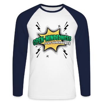 Offenheit Ist Meine Superkraft Eigenschaft - Unisex Baseballshirt langarm - Weiß/Navy - Vorne - Nik (191cm)