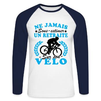 Ein Rentner auf dem Rad Humor Radfahrer im Ruhestand - Unisex Baseballshirt langarm - Weiß/Navy - Vorne - Nik (191cm)