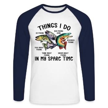 Pêche Pêche à la ligne Ce que je fais pendant mon temps libre - T-shirt baseball manches longues Homme - blanc/marine - Devant - Nik (191cm)