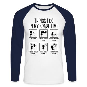 Pêche à la ligne Pêche Choses que je fais pendant mon temps libre - T-shirt baseball manches longues Homme - blanc/marine - Devant - Nik (191cm)
