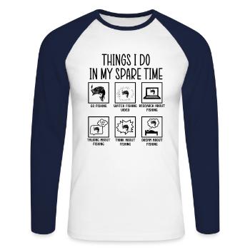 Pêche, pêche, pêche, choses que je fais pendant mon temps libre - T-shirt baseball manches longues Homme - blanc/marine - Devant - Nik (191cm)