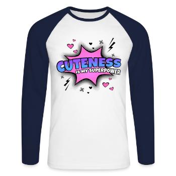 Niedlichkeit Ist Meine Superkraft Eigenschaft - Unisex Baseballshirt langarm - Weiß/Navy - Vorne - Nik (191cm)