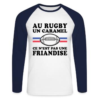 Au Rugby Un Caramel C'est Pas Une Friandise - T-shirt baseball manches longues Homme - blanc/marine - Devant - Nik (191cm)