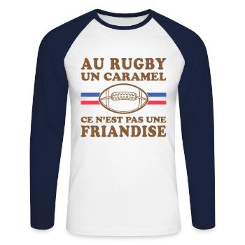 Au Rugby Un Caramel C est Pas Une Friandise - T-shirt baseball manches longues Homme - blanc/marine - Devant - Nik (191cm)