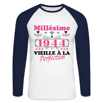 Woman Vintage 1944 Gift Birthday Humor - Unisex Long Sleeve Baseball T-Shirt - white/navy - Front - Nik (191cm)