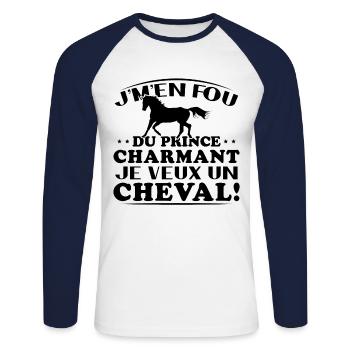 Ich kümmere mich nicht um den Märchenprinzen, ich will ein Pferd - Unisex Baseballshirt langarm - Weiß/Navy - Vorne - Nik (191cm)