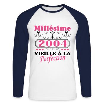 Woman Vintage 2004 Birthday Gift Humor - Unisex Long Sleeve Baseball T-Shirt - white/navy - Front - Nik (191cm)