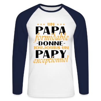 Un papa formidable - Papy exceptionnel cadeau - T-shirt baseball manches longues Homme - blanc/marine - Devant - Nik (191cm)
