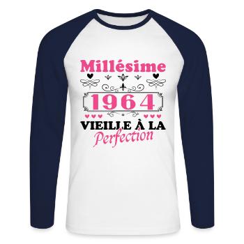 Woman Vintage 1964 Gift Birthday Humor - Unisex Long Sleeve Baseball T-Shirt - white/navy - Front - Nik (191cm)
