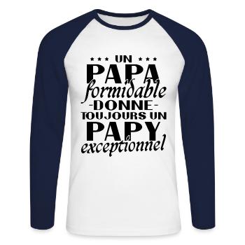 Un papa formidable Papy exceptionnel cadeau - T-shirt baseball manches longues Homme - blanc/marine - Devant - Nik (191cm)