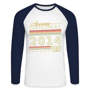 2014 Vintage Retro Geburtstagsgeschenk - Unisex Baseballshirt langarm - Weiß/Navy - Vorne - Nik (191cm)