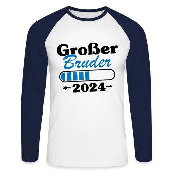Großer Bruder Loading 2024 - Unisex Baseballshirt langarm - Weiß/Navy - Vorne - Nik (191cm)