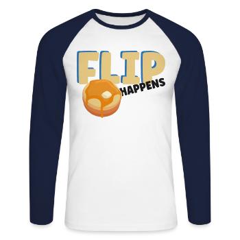 Pancake Lover Kids Pun Flip - Unisex Long Sleeve Baseball T-Shirt - white/navy - Front - Nik (191cm)