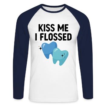 Küss mich ich Zahnseide Zahnarzt Zahnheilkunde Zahn D - Unisex Baseballshirt langarm - Weiß/Navy - Vorne - Nik (191cm)