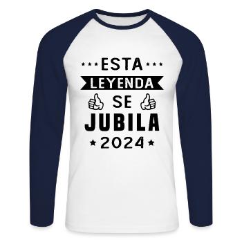 This legend retires 2024 - Unisex Long Sleeve Baseball T-Shirt - white/navy - Front - Nik (191cm)