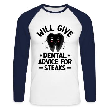 Donnera des conseils dentaires pour les steaks Dentist Dental - T-shirt baseball manches longues Homme - blanc/marine - Devant - Nik (191cm)