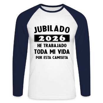 Retraité en 2026 / Retraité 2026 Cadeau d’humour - T-shirt baseball manches longues Homme - blanc/marine - Devant - Nik (191cm)