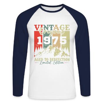 1975 Vintage Retro Geburtstagsgeschenk - Unisex Baseballshirt langarm - Weiß/Navy - Vorne - Nik (191cm)