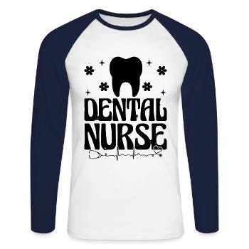 Zahnarzthelferin Zahnmedizin Krankenpflegerin Zahnarzthelferin - Unisex Baseballshirt langarm - Weiß/Navy - Vorne - Nik (191cm)