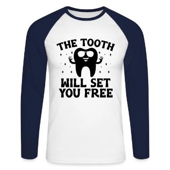 Der Zahn wird Sie befreien Zahnarzt Zahnarzt - Unisex Baseballshirt langarm - Weiß/Navy - Vorne - Nik (191cm)