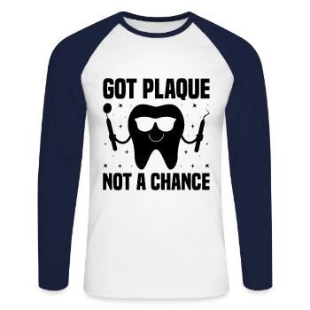 Habe Plaque keine Chance Zahnarzt Zahnmedizin Dental D - Unisex Baseballshirt langarm - Weiß/Navy - Vorne - Nik (191cm)