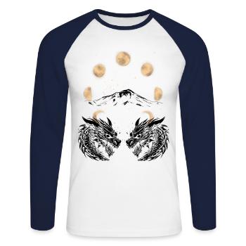 Dragon Mountains Moon Phase Fantasy Moon - Unisex Long Sleeve Baseball T-Shirt - white/navy - Front - Nik (191cm)