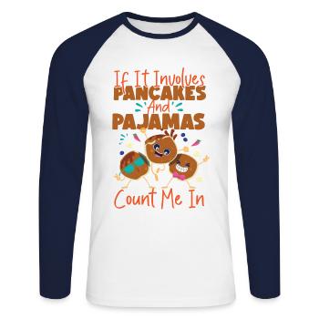 Pancake Lover Kids If It Involves - Unisex Long Sleeve Baseball T-Shirt - white/navy - Front - Nik (191cm)