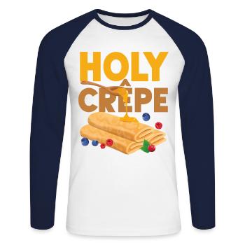 Pancake Lover Kids Pun Holy Crepe - Unisex Long Sleeve Baseball T-Shirt - white/navy - Front - Nik (191cm)