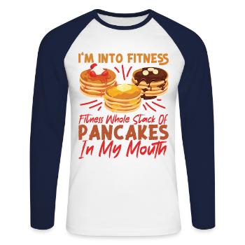 Les enfants amateurs de crêpes que j’aime - T-shirt baseball manches longues Homme - blanc/marine - Devant - Nik (191cm)
