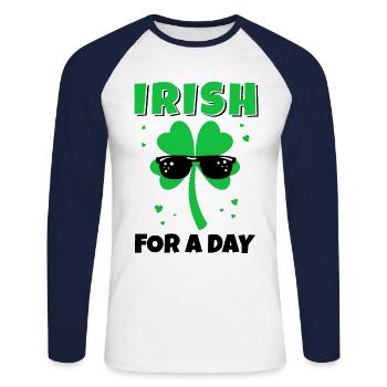 Irlandais d’un jour Shamrock Saint Patrick Kleeblatt - T-shirt baseball manches longues Homme - blanc/marine - Devant - Nik (191cm)