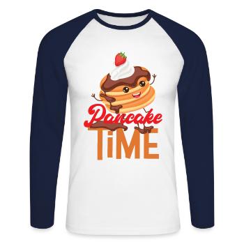 Amateur de crêpes pour enfants L’heure des crêpes - T-shirt baseball manches longues Homme - blanc/marine - Devant - Nik (191cm)
