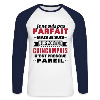 Nicht perfekt, aber ich bin ein Guingamp-Fan - Unisex Baseballshirt langarm - Weiß/Navy - Vorne - Nik (191cm)
