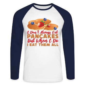 Les enfants amateurs de crêpes que je ne fais pas toujours - T-shirt baseball manches longues Homme - blanc/marine - Devant - Nik (191cm)
