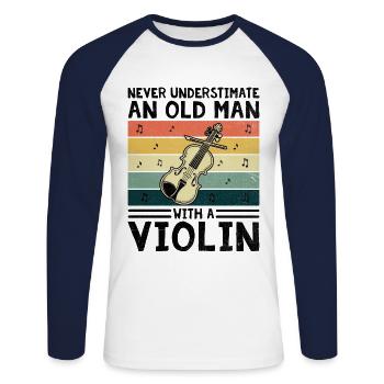 Ne sous-estimez jamais un vieil homme avec un violon Violi - T-shirt baseball manches longues Homme - blanc/marine - Devant - Nik (191cm)