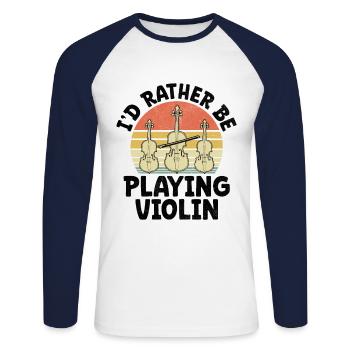 Retro Ich würde lieber Violine spielen, Geigerin Bratsche - Unisex Baseballshirt langarm - Weiß/Navy - Vorne - Nik (191cm)