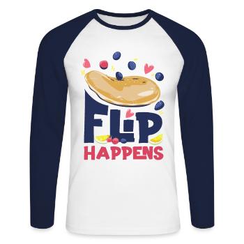 Pancake Lover Kids Pun Flip - Unisex Long Sleeve Baseball T-Shirt - white/navy - Front - Nik (191cm)