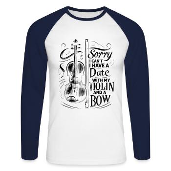Désolé, je ne peux pas, j’ai un rendez-vous avec mon violon et un si - T-shirt baseball manches longues Homme - blanc/marine - Devant - Nik (191cm)
