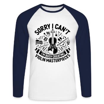Tut mir leid, dass ich nicht kann, ich bin damit beschäftigt, ein Meisterwerk für die Violine zu schaffen - Unisex Baseballshirt langarm - Weiß/Navy - Vorne - Nik (191cm)
