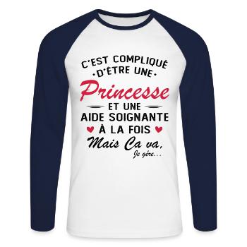 Prinzessin und Pflegerin - Unisex Baseballshirt langarm - Weiß/Navy - Vorne - Nik (191cm)