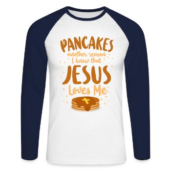 Crêpes Amoureux Enfants Jésus Foi - T-shirt baseball manches longues Homme - blanc/marine - Devant - Nik (191cm)