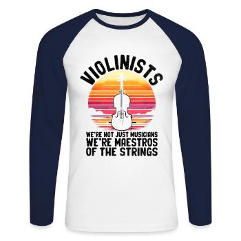 Violonistes, nous ne sommes pas seulement des musiciens, nous sommes des maestros - T-shirt baseball manches longues Homme - blanc/marine - Devant - Nik (191cm)