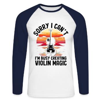 Tut mir leid, dass ich nicht kann, ich bin damit beschäftigt, Violin Magic Violi zu kreieren - Unisex Baseballshirt langarm - Weiß/Navy - Vorne - Nik (191cm)