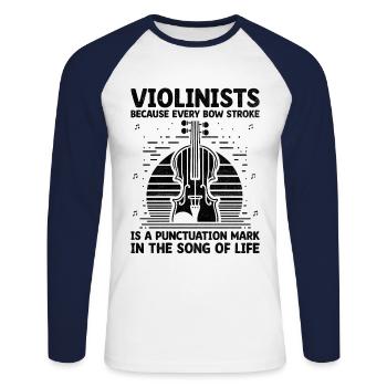 Violonistes Parce que chaque coup d’archet est un ponctuati - T-shirt baseball manches longues Homme - blanc/marine - Devant - Nik (191cm)