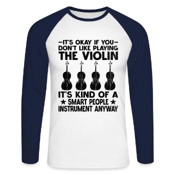 Ce n’est pas grave si vous n’aimez pas jouer du violon Vio - T-shirt baseball manches longues Homme - blanc/marine - Devant - Nik (191cm)
