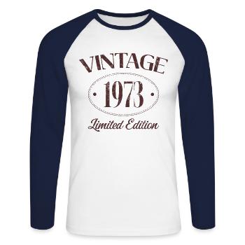 Vintage 1973 Limited Edition Birthday 1973 - Unisex Long Sleeve Baseball T-Shirt - white/navy - Front - Nik (191cm)