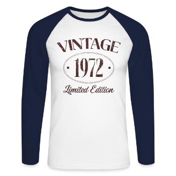 Vintage 1972 Limited Edition Birthday 1972 - Unisex Long Sleeve Baseball T-Shirt - white/navy - Front - Nik (191cm)